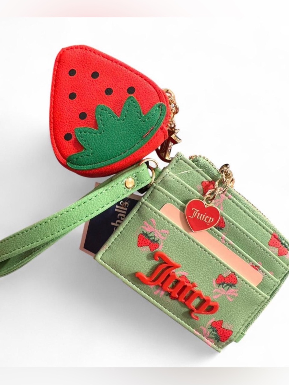 Juicy Couture “Sweet Strawberry L Zip Card Case Wristlet”, green